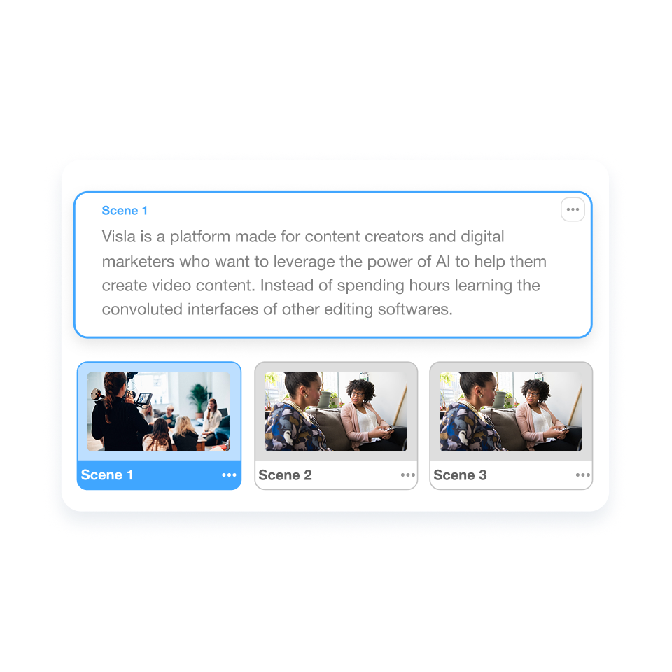 Fine-tune your personalized sales video using Visla’s scene-based editor for precision control over visuals and timing.